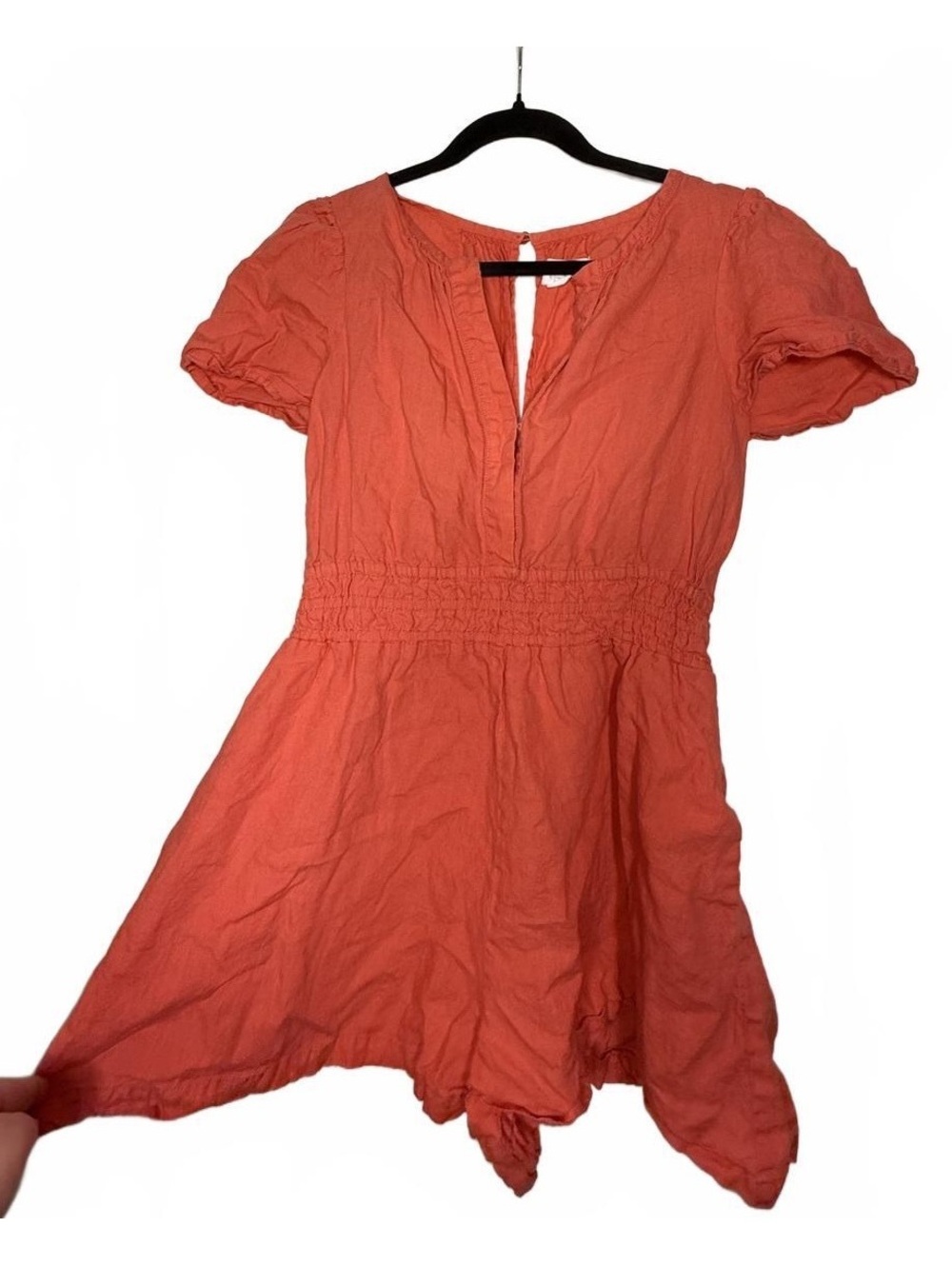 Anthropologie Coral Linen Short Sleeve Romper Size S